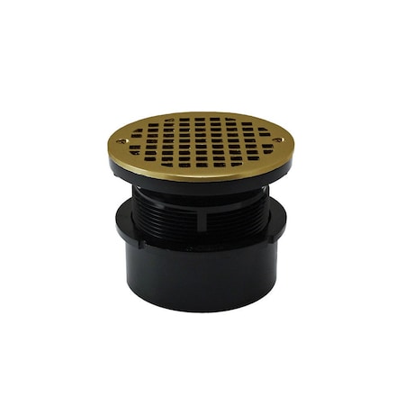 Jones Stephens 4in. ABS Hub Fit Drain Base with 3-1/2in. Plastic Spud and 5in. Polished Brass Strainer D53408